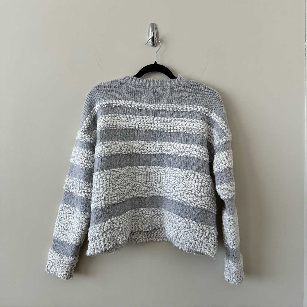 Anthropologie-Heartloom Fuzzy Textured Stripe Boxy Sweater (Size:Small) - Picture 2 of 8